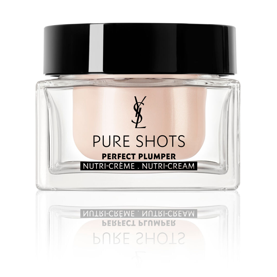 Pure Shots Perfect Plumper Nutri‑Cream in a clear jar with a black lid on a white background.