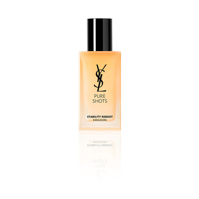 YSL Pure Shots Stability Reboot Emulsion 75ml packshot, front view, rectangular bottle with light orange emulsion.