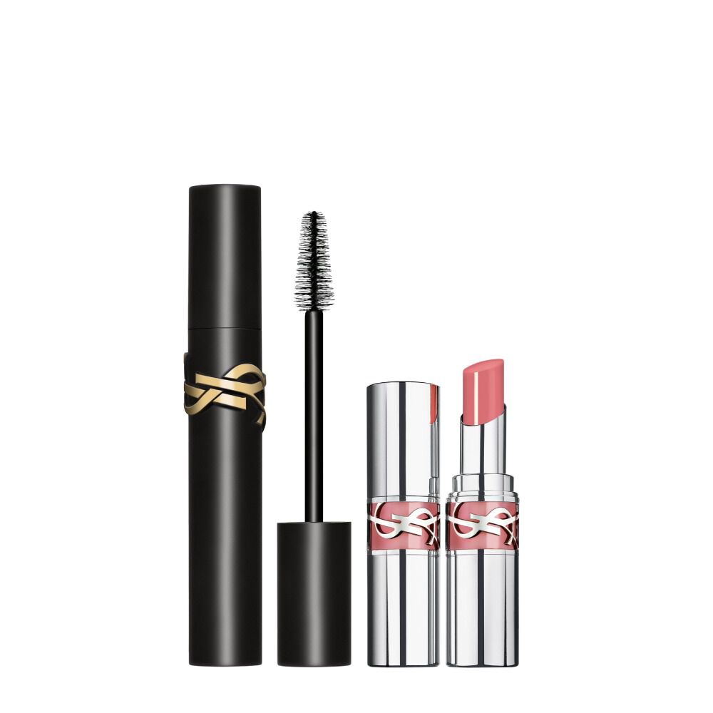 Lash Clash mascara beside Loveshine lipstick shade 44 on a white background.