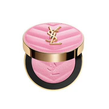 Open YSL Make Me Blush Powder Blush in shade 10 Stardust Love, revealing the delicate light pink blush and quilted case