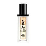 Pure Shots Night Reboot Serum in a clear bottle with a black cap, featuring the YSL logo.