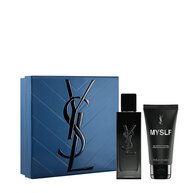 YSL MYSLF Eau de Parfum Routine Spring Set with blue gift box, MYSLF EDP 60 ml bottle and MYSLF shower gel 50 ml on a white background.