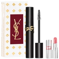 YSL Lash Clash mascara gift set with black mascara, mini pink lipstick, and Holiday box.