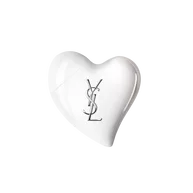 Glossy white heart CARE CRUSH Hand & Body serum-in-cream product with silver YSL logo. Chic skincare packshot.
