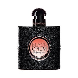Black Opium Eau de Parfum in a black glitter bottle with a pink center, featuring the YSL logo.