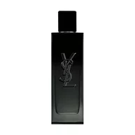 A front-facing studio photograph of the sleek, black glass MYSLF Eau de Parfum bottle.