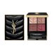 YSL Couture Mini Clutch eyeshadow palette in Over Brun, showcasing its luxurious quilted black case with gold YSL logo, open and closed.