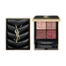 YSL Couture Mini Clutch eyeshadow palette in Over Brun, showcasing its luxurious quilted black case with gold YSL logo, open and closed.