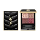 YSL Couture Mini Clutch eyeshadow palette in Over Brun, showcasing its luxurious quilted black case with gold YSL logo, open and closed.