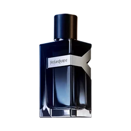 Y Eau de Parfum, a clear bottle with a blue gradient and "Yves Saint Laurent" label.