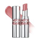 YSL Loveshine Lipstick in a luxurious silver case with YSL logo, revealing a delicate light pink shade.