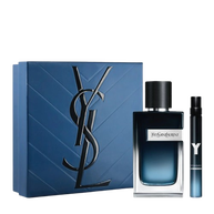 YSL Y Father's Day gift set: blue box, Y Eau de Parfum 100ml and 10ml bottles, fresh and bold fragrance.