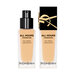 YSL All Hours Foundation bottles, Luminous Matte, one featuring a gold YSL logo detail on the cap and one without a cap.