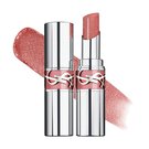 YSL LOVESHINE Lipstick in shade 10 Stardust Love, shown opened and closed with a shimmery pink texture swatch.