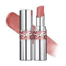 YSL LOVESHINE Lipstick in shade 10 Stardust Love, shown opened and closed with a shimmery pink texture swatch.