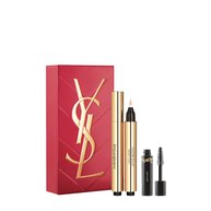 YSL Touche Eclat Spring Set with gift box, Touche Eclat Stylo shade 02 and mini Lash Clash mascara on a white background.