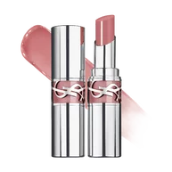 SL Loveshine Candy Glaze in shade 44 Nude Lavalliere, with an open  and closed silver tube, and a swatch of the nude pink glaze.