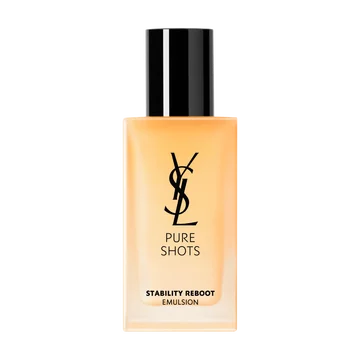 YSL Pure Shots Stability Reboot Emulsion 75ml packshot, front view, rectangular bottle with light orange emulsion.