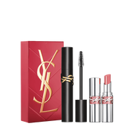 YSL Lash Clash and Loveshine Duo Spring Set with gift box, Lash Clash mascara and Loveshine lipstick shade 44 on a white background.