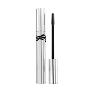 YSL Lash Latex Mascara, with a silver tube and black YSL logo, shown both closed and with the brush extended.