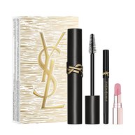 Holiday gift set box with Lash Clash mascara, Mini Lines Liberated eyeliner, and Mini Loveshine Candy Glow in shade 1B.