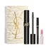 Holiday gift set box with Lash Clash mascara, Mini Lines Liberated eyeliner, and Mini Loveshine Candy Glow in shade 1B.