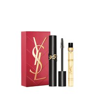 YSL Lash Clash Spring Set with gift box, Lash Clash mascara and Libre Eau de Parfum 10 ml travel spray on a white background.
