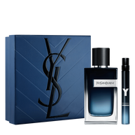 YSL Y Father's Day gift set: blue box, Y Eau de Parfum 60ml and 10ml bottles, fresh and bold fragrance.