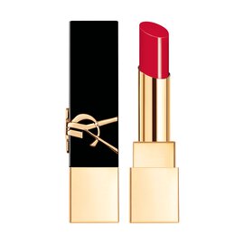 Rouge Pur Couture The Bold lipstick in a vibrant red shade, with a black and gold case featuring the YSL logo.
