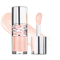 YSL LOVESHINE Plumping Gloss in 'Stardust Love' shade 10, with applicator and a shimmering texture swatch.