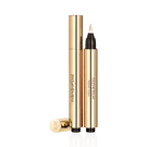 YSL Touche Eclat Radiant Touch in gold pen applicator, open with product on brush, cap beside it.