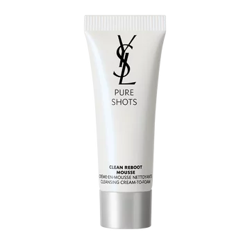YSL Pure Shots Clean Reboot Mousse 10ml packshot, front view of a white tube, a luxurious cleansing cream-to-foam.