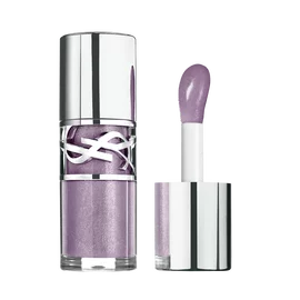 YSL Loveshine Plumping Lip Oil Gloss in shade 01, sleek silver and transparent design, shown open and closed.