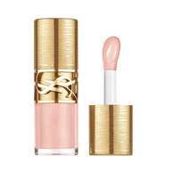 YSL Loveshine Plumping Lip Oil Gloss Collector shade 100 in a textured gold case with shimmering pink applicator.