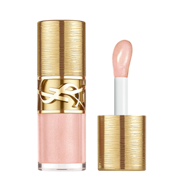 YSL Loveshine Plumping Lip Oil Gloss Collector shade 100 in a textured gold case with shimmering pink applicator.