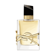 Libre Eau de Parfum bottle with gold accents, YSL Beauty logo embedded and black cap.