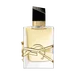 Libre Eau de Parfum bottle with gold accents, YSL Beauty logo embedded and black cap on a white background.