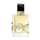 Libre Eau de Parfum bottle with gold accents, YSL Beauty logo embedded and black cap on a white background.