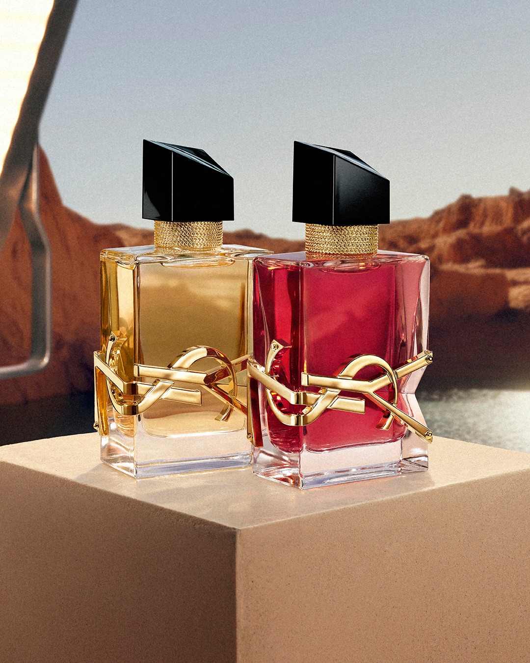 The YSL 'Y' logo, frosted with ice, surrounded by fresh mint and sage leaves.