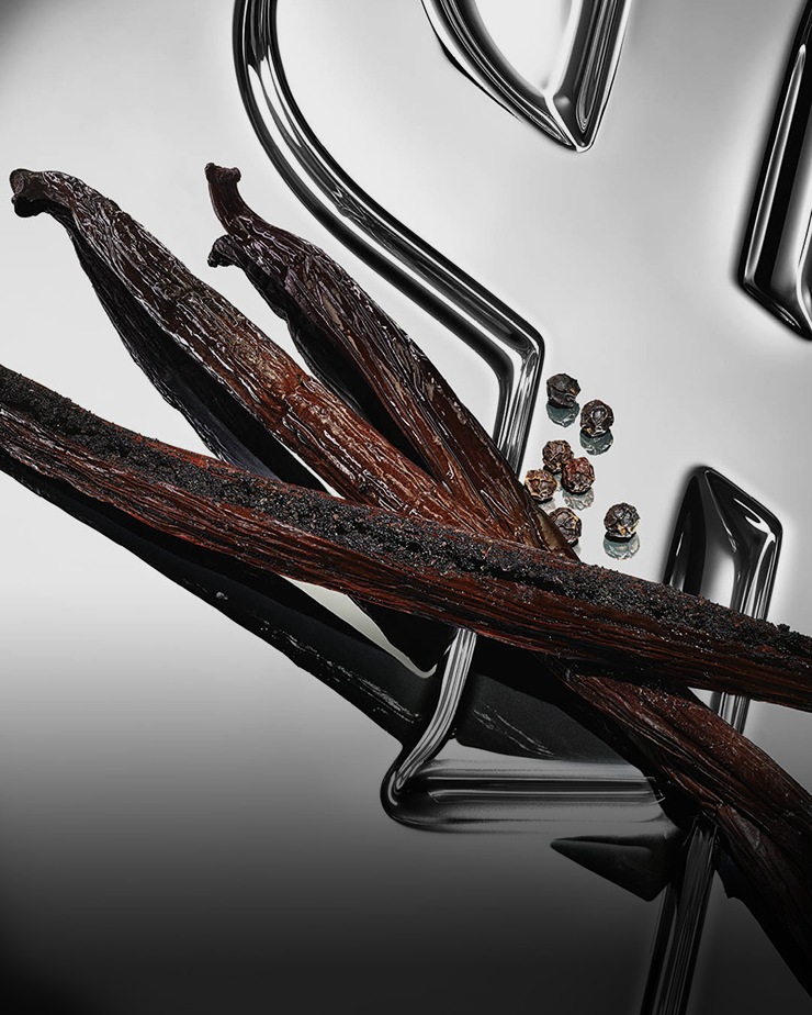 A close-up photograph of multiple dark, wrinkled vanilla pods.