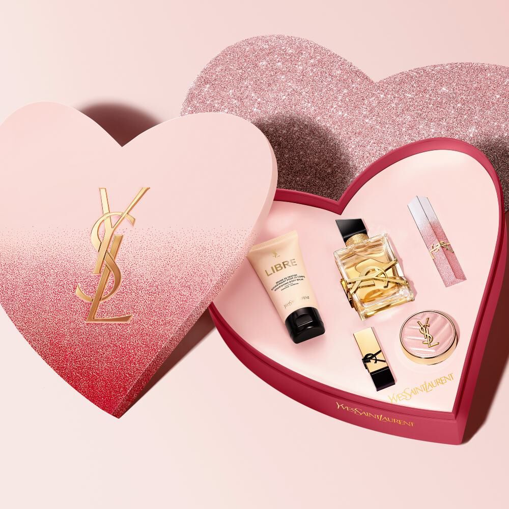 YSL Beauty Valentine's Day heart-shaped open set: The Slim, LIBRE, body balm, RPC, Touche Éclat Glow-Pact Cushion