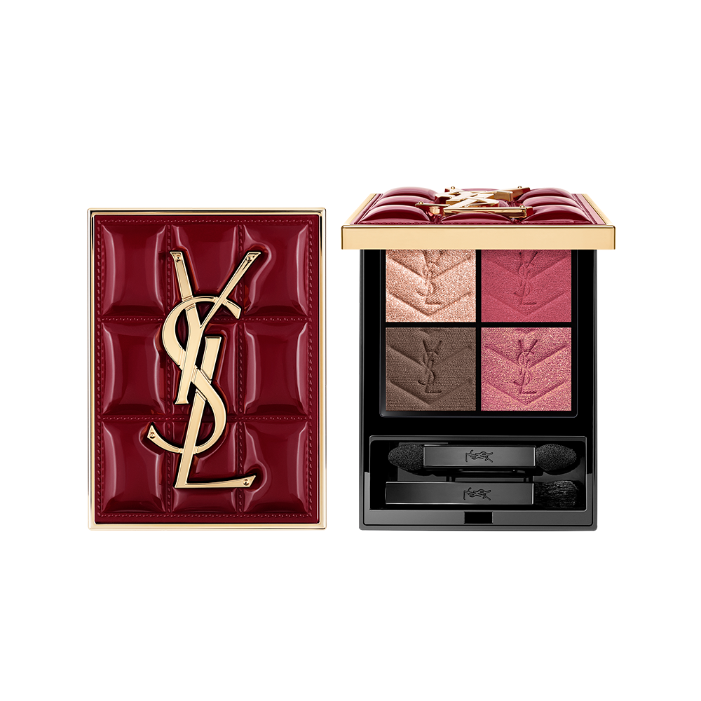 YSL Couture Mini Clutch collector edition palette with quilted burgundy case and four eyeshadow shades